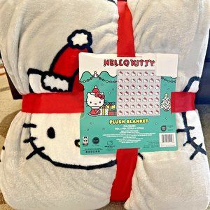 Sanrio Hello Kitty Christmas TWIN Plush Blanket 60”x90” Grey - NWT